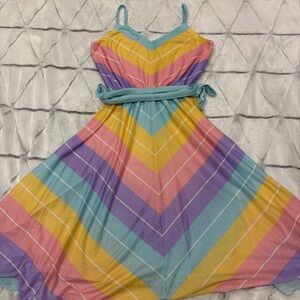 Vintage Rainbow Sleeveless Dress Size 11/12 Flowy Soft Feminine